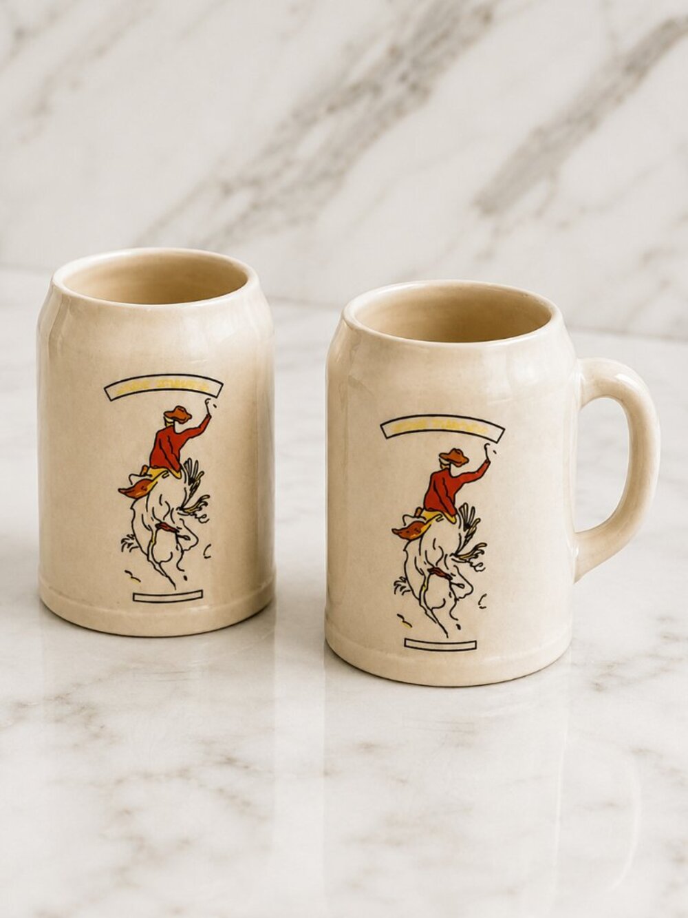 Vintage GERZ Beer Stein Mug – W. Germany – Shape Stampede Cowboy – 0.5L